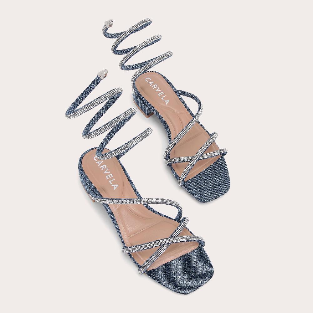Carvela SPIRAL BLOCK SANDAL Denim Crystal Spiral Sandal By CARVELA