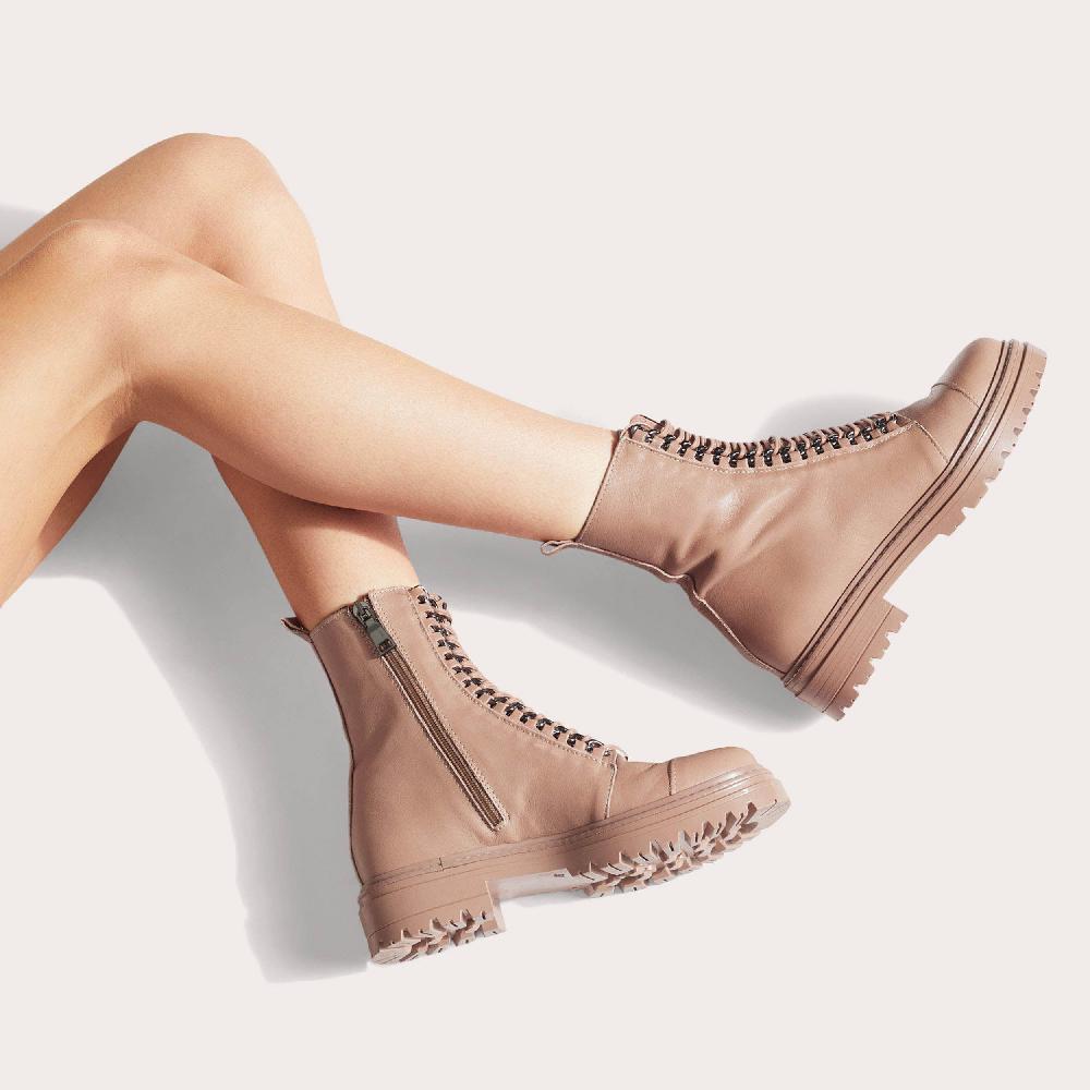 Carvela SULTRY CHAIN Tan Leather Lace Up Chain Boots By CARVELA