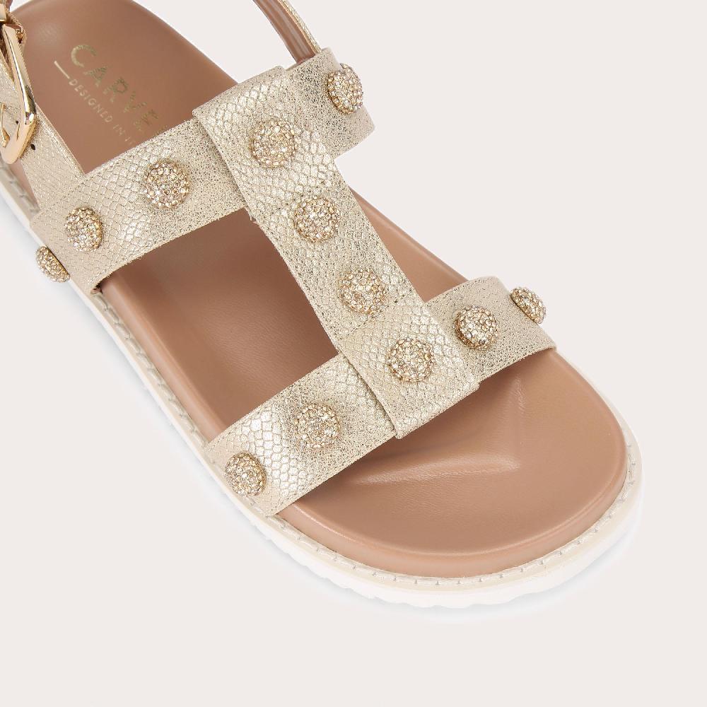 Carvela TRIUMPH SANDAL Snake Embossed Gold Metallic Sandal By CARVELA
