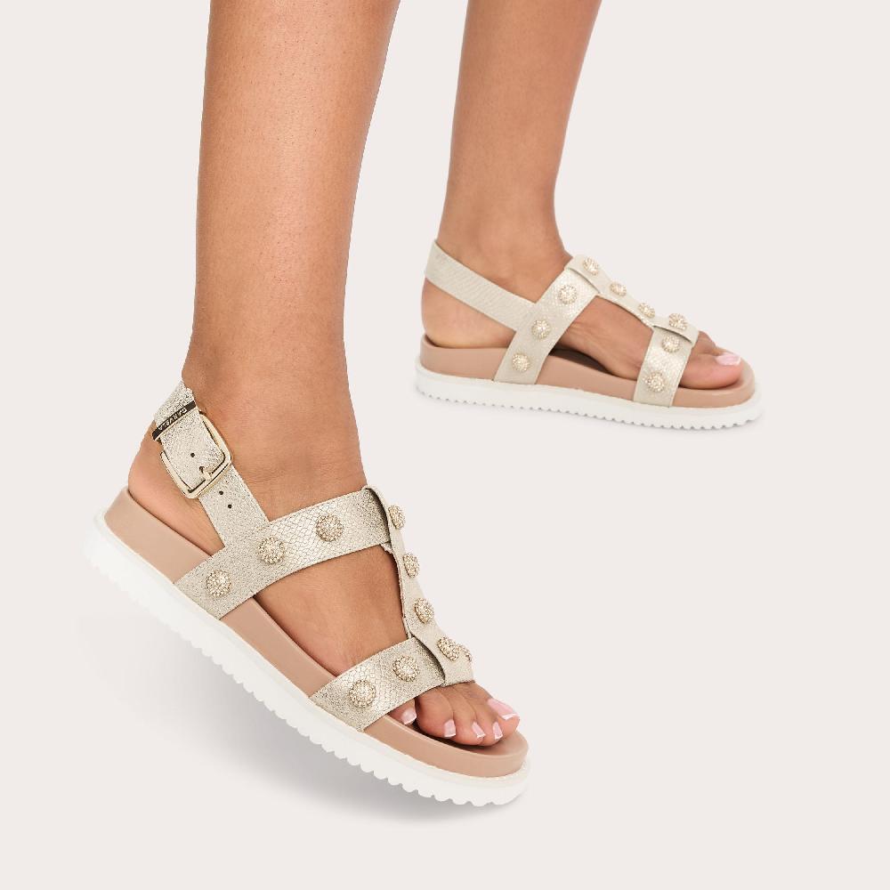 Carvela TRIUMPH SANDAL Snake Embossed Gold Metallic Sandal By CARVELA