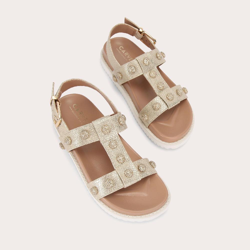 Carvela TRIUMPH SANDAL Snake Embossed Gold Metallic Sandal By CARVELA