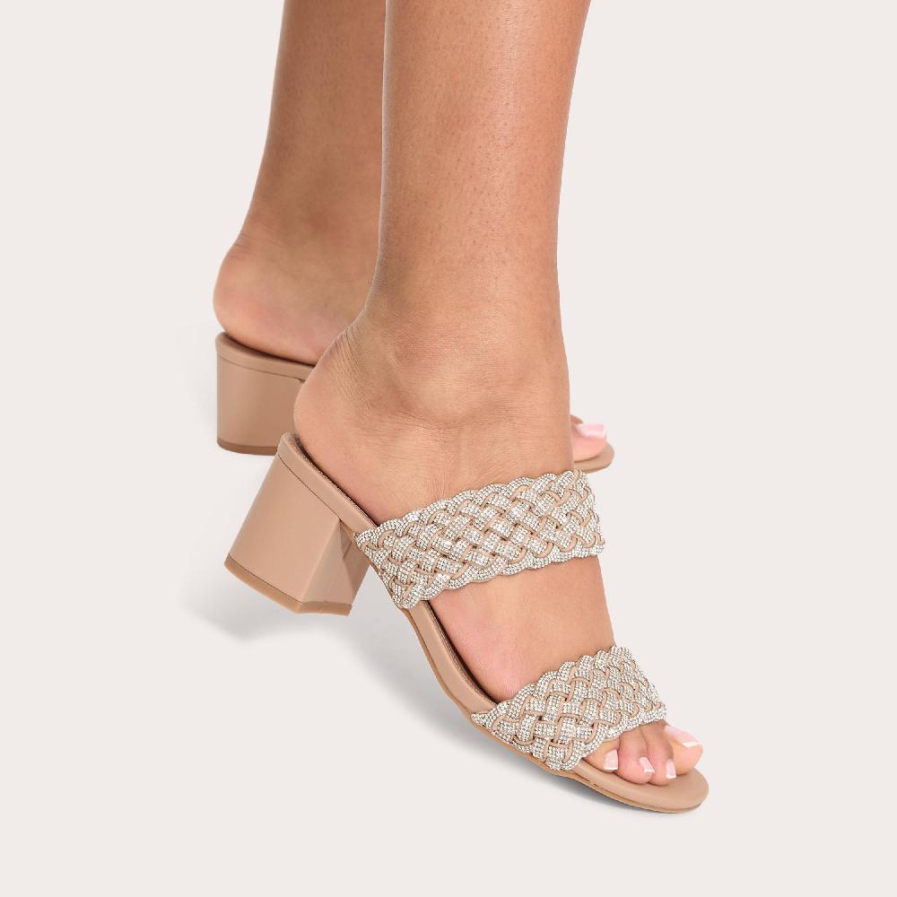 Carvela TWISTED JEWEL Beige Synthetic Crystal Block Heel By CARVELA