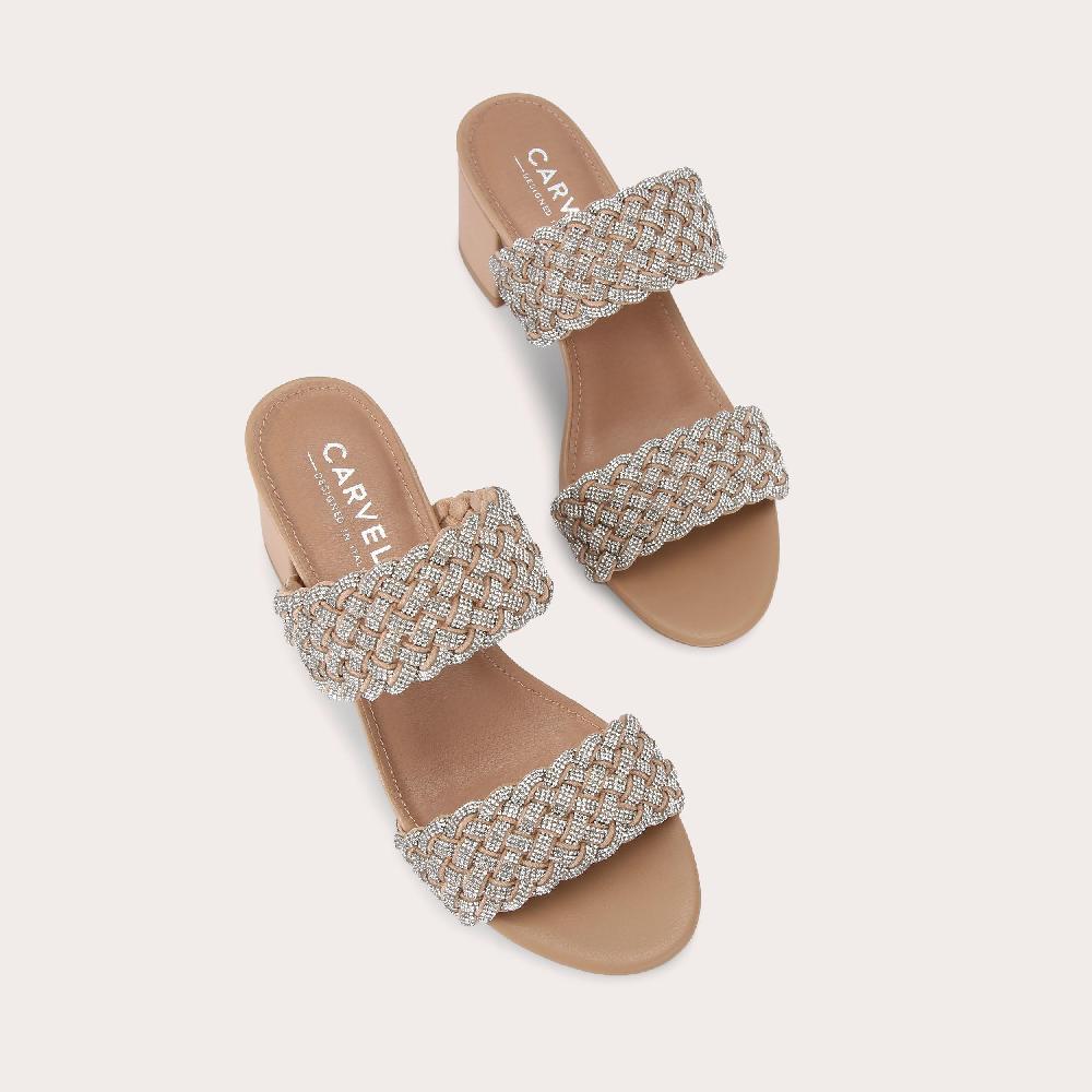 Carvela TWISTED JEWEL Beige Synthetic Crystal Block Heel By CARVELA
