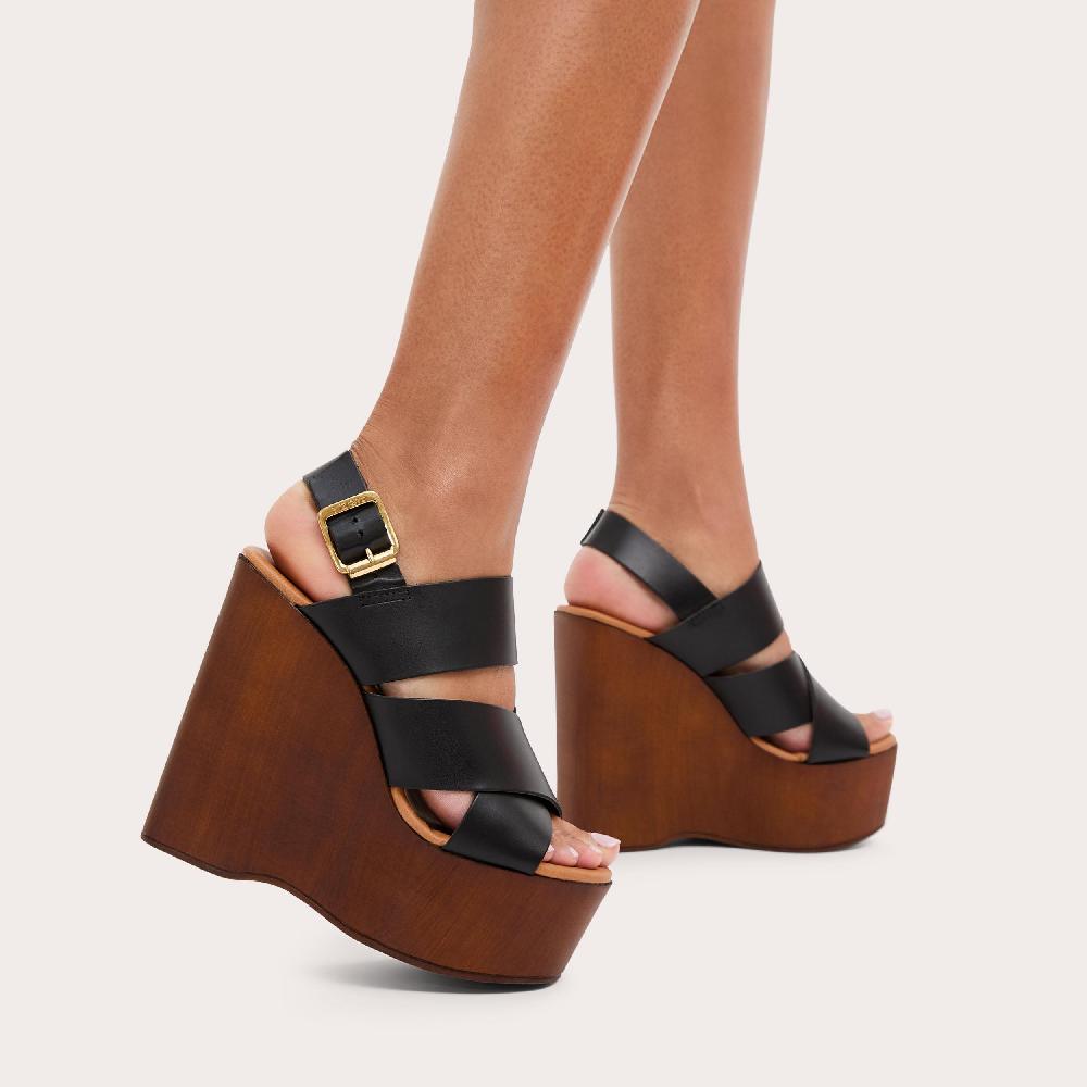 Carvela UPSCALE WEDGE Black Leather Wedge Heels By CARVELA