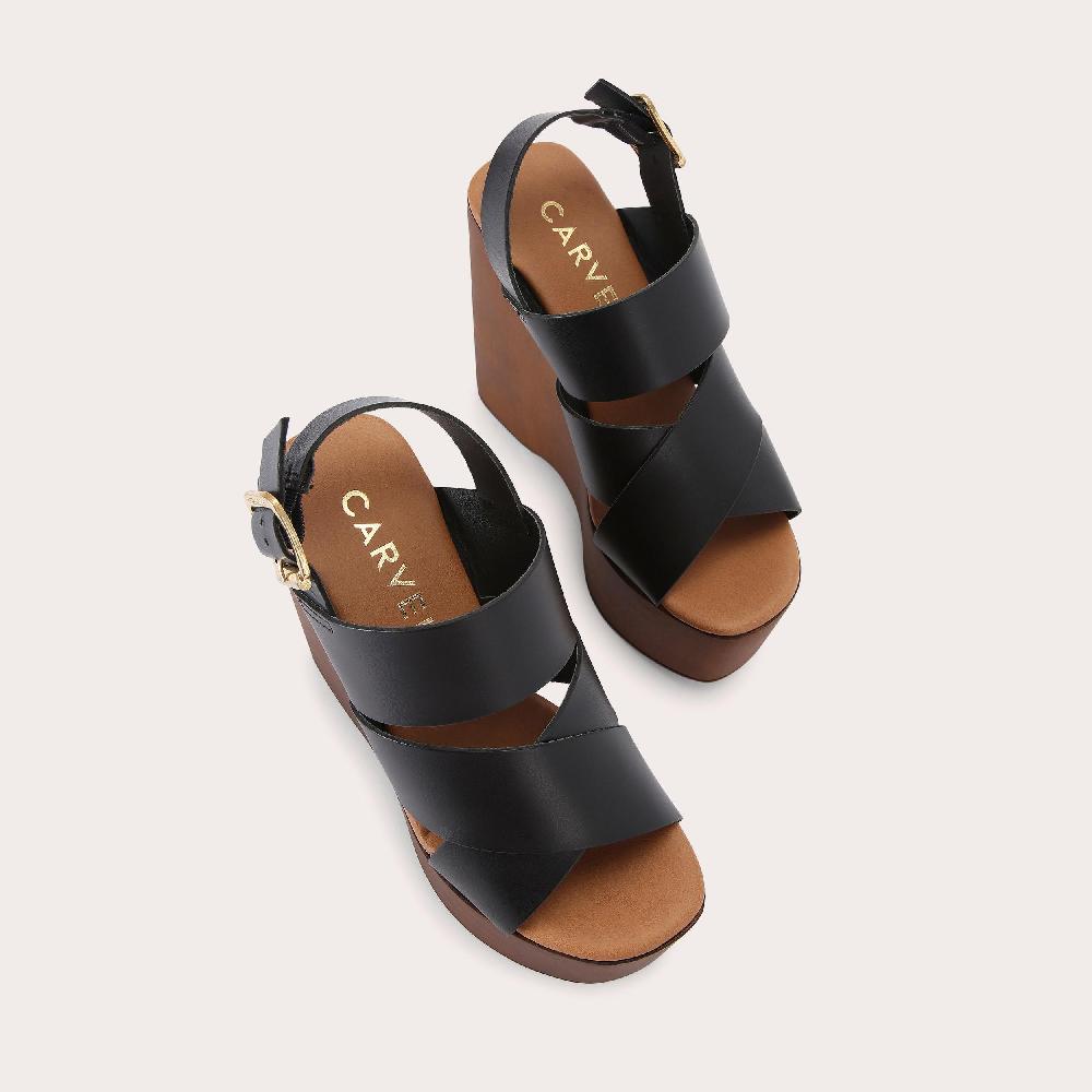 Carvela UPSCALE WEDGE Black Leather Wedge Heels By CARVELA