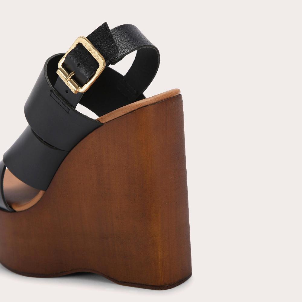 Carvela UPSCALE WEDGE Black Leather Wedge Heels By CARVELA