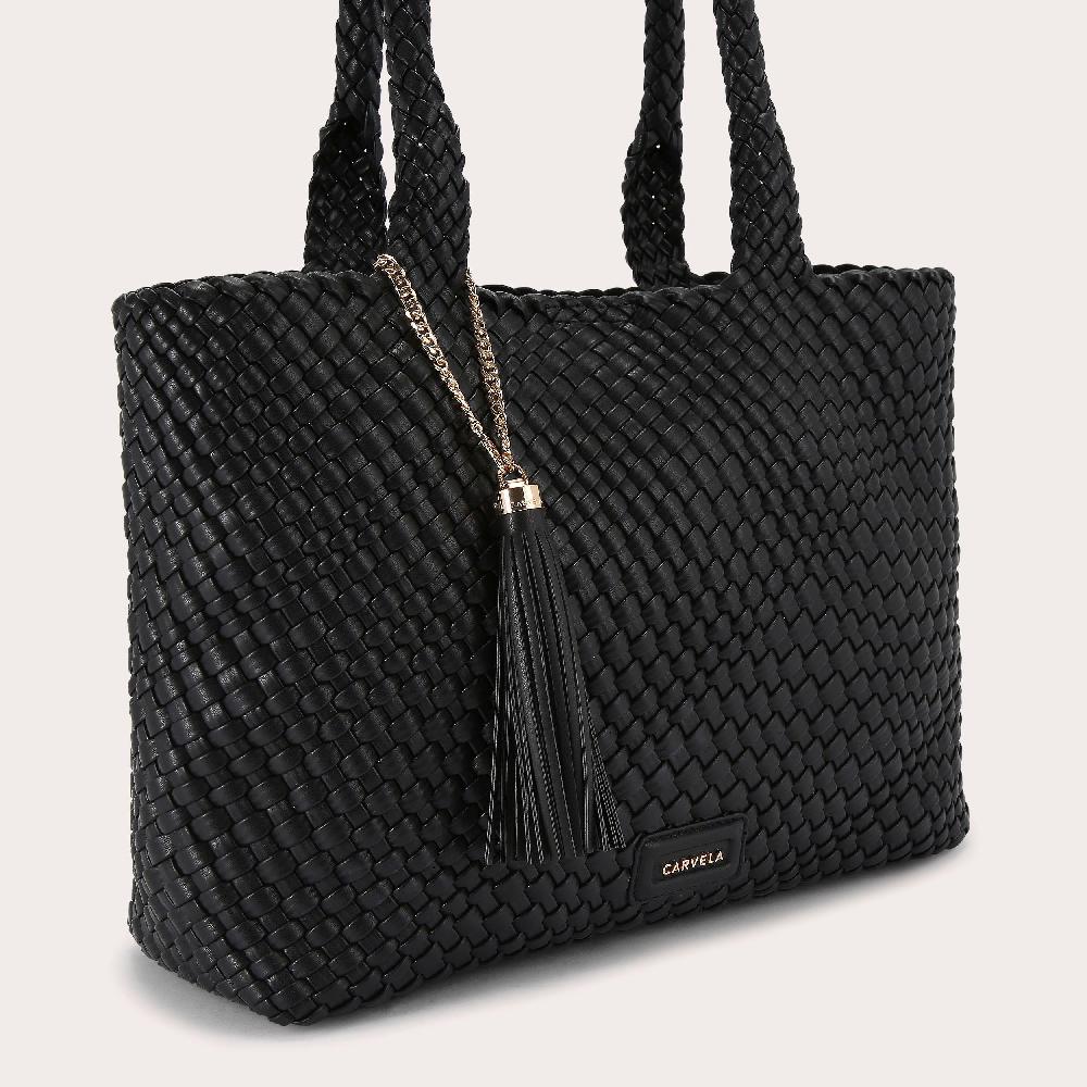 Carvela VERONA WEAVE TOTE BAG Black Woven Tote Bag By CARVELA