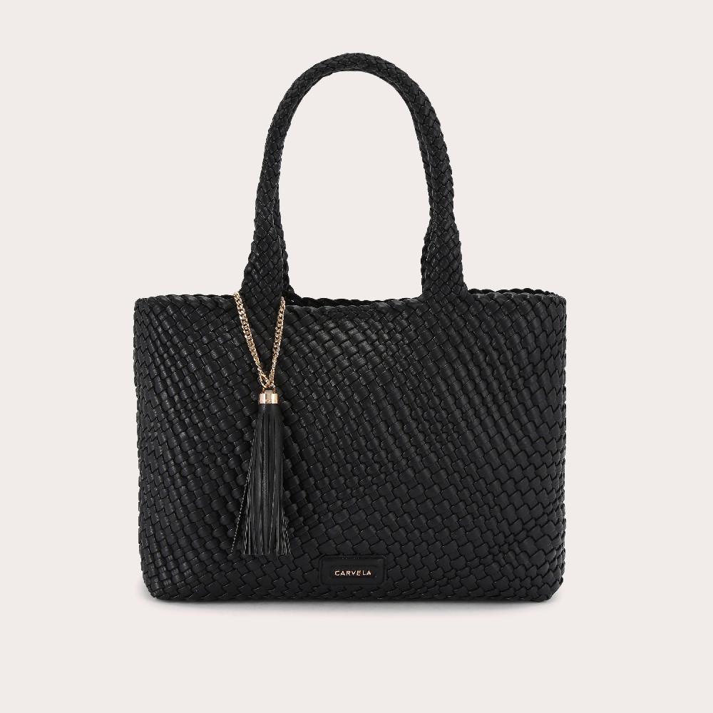 carvela VERONA WEAVE TOTE BAG Black Woven Tote Bag by CARVELA