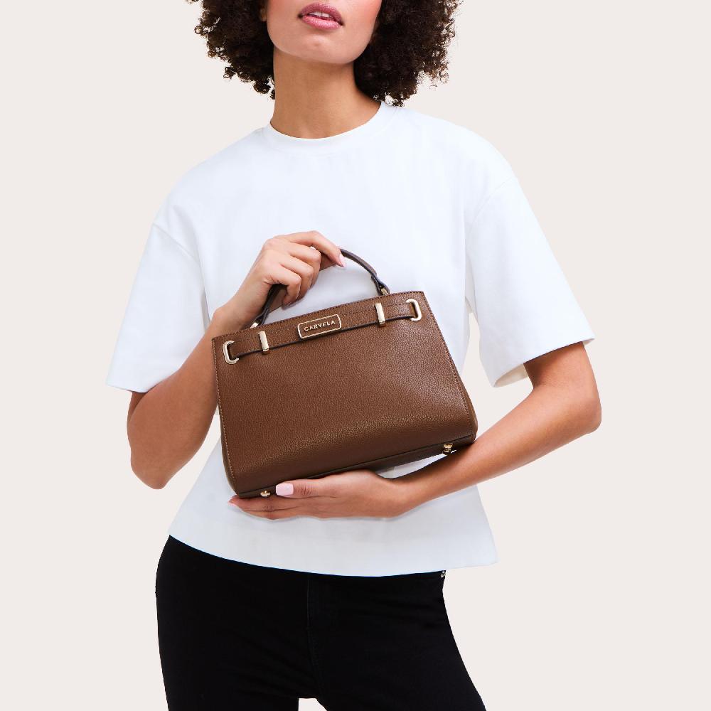 Carvela VIOLET BELTED MIDI Brown Midi Tote Bag By CARVELA