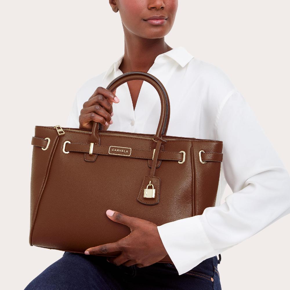 Carvela VIOLET BELTED TOTE Brown Textured Tote Bag By CARVELA