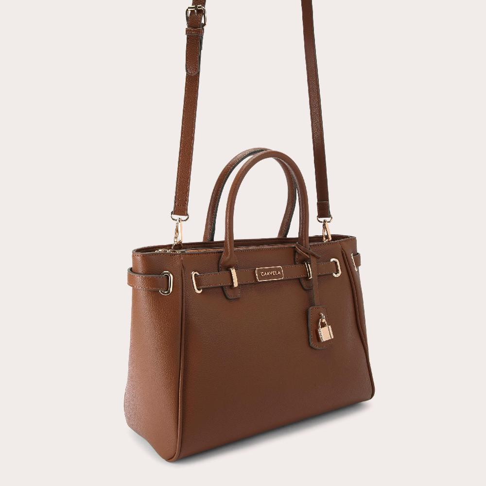 Carvela VIOLET BELTED TOTE Brown Textured Tote Bag By CARVELA