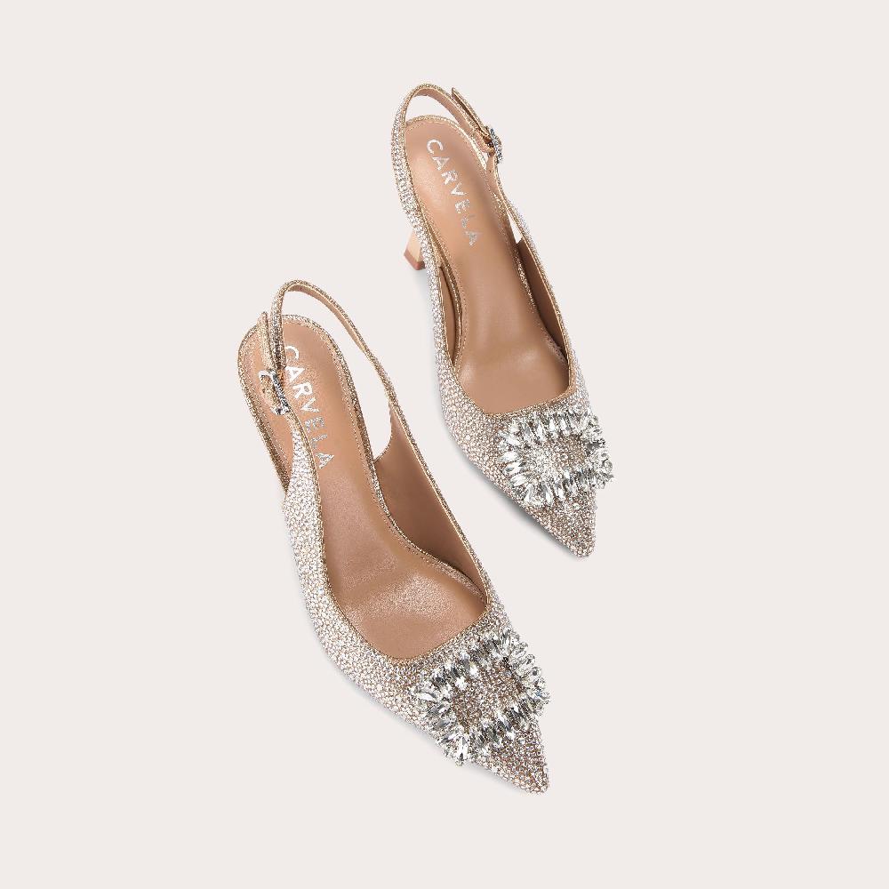 Carvela VIRTUE SLING Gold Crystal Slingback Heel By CARVELA