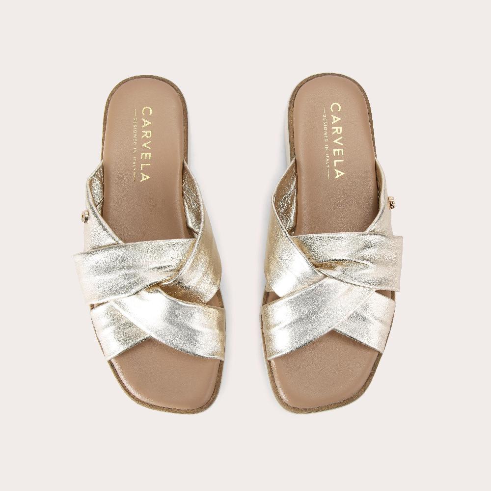 Carvela VITA CROSS STRAP Gold Slip On Sandal By CARVELA COMFORT