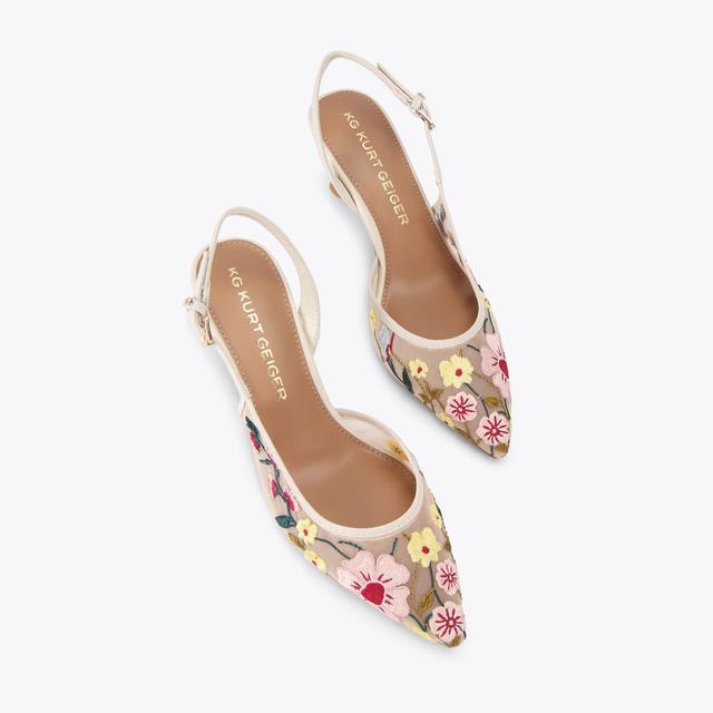 Carvela By Kurt Geiger ARIA LOW2 White Mesh Floral Heels By KG KURT GEIGER