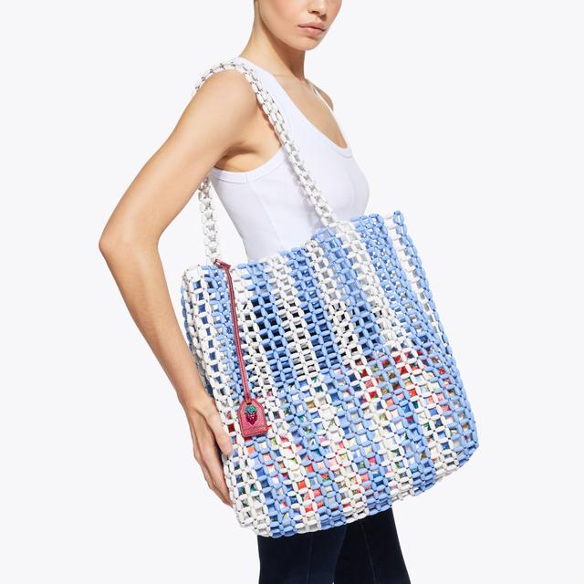 Carvela By Kurt Geiger BEADED KENSINGTON SHOPPER Blue Stripe Beaded Shopper Bag By KURT GEIGER LONDON