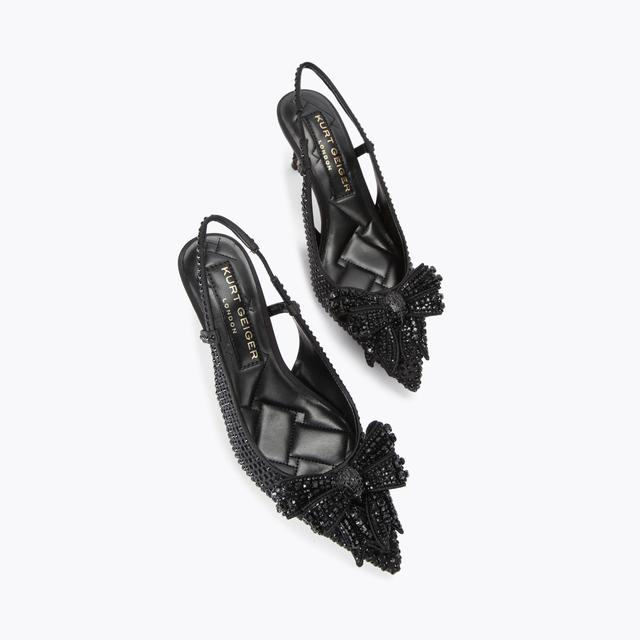 Carvela By Kurt Geiger BELGRAVIA BOW CRYSTAL SLI Black Satin Crystal Slingback Heels By KURT GEIGER LONDON