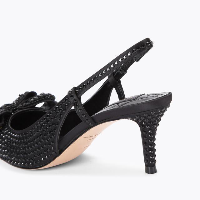 Carvela By Kurt Geiger BELGRAVIA BOW CRYSTAL SLI Black Satin Crystal Slingback Heels By KURT GEIGER LONDON