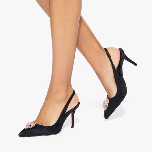 Carvela By Kurt Geiger BELGRAVIA HIGH SLING Black Embellished Satin Heels By KURT GEIGER LONDON