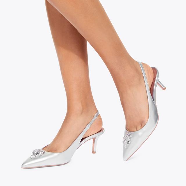 Carvela By Kurt Geiger BELGRAVIA SLING BACK Metallic Silver Slingback Heels By KURT GEIGER LONDON