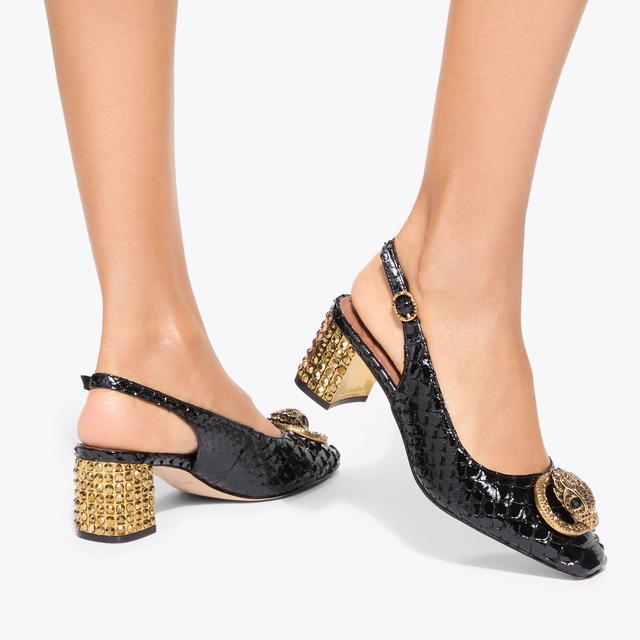 Carvela By Kurt Geiger CHELSEA BLOCK SLINGBACK Black Snake Block Heel By KURT GEIGER LONDON