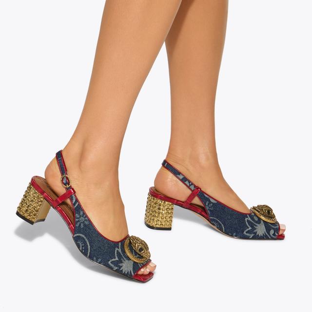 Carvela By Kurt Geiger CHELSEA BLOCK SQ SLING Paisley Denim Heel By KURT GEIGER LONDON