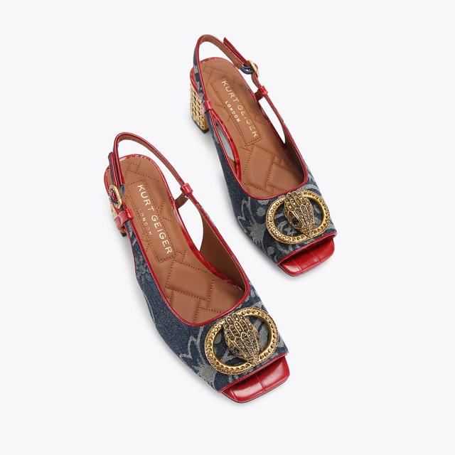 Carvela By Kurt Geiger CHELSEA BLOCK SQ SLING Paisley Denim Heel By KURT GEIGER LONDON