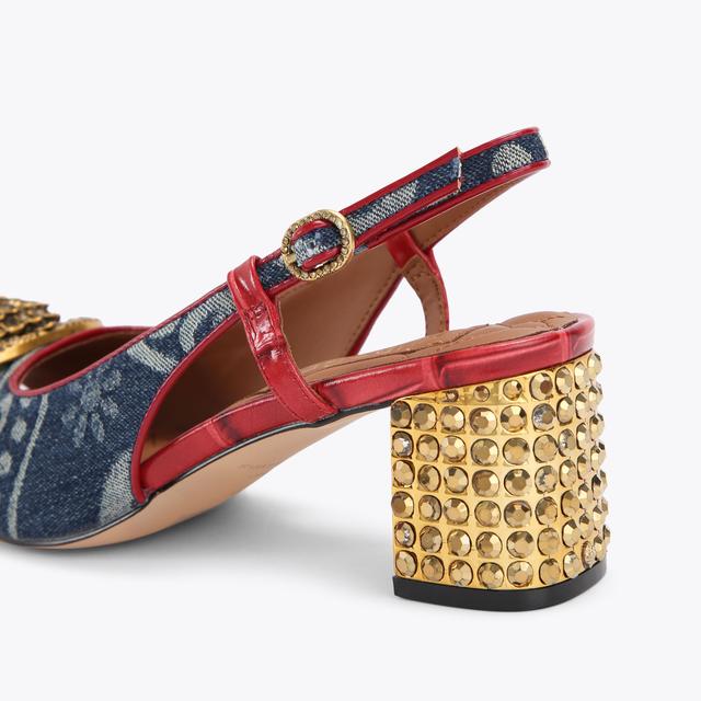 Carvela By Kurt Geiger CHELSEA BLOCK SQ SLING Paisley Denim Heel By KURT GEIGER LONDON