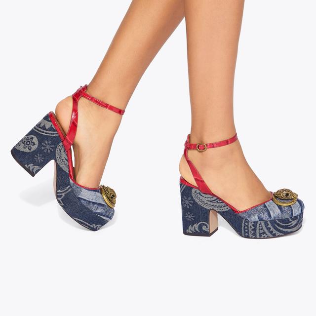 Carvela By Kurt Geiger CHELSEA CLOSED PLATFORM Blue Paisley Denim Maroon Croc Platform Heel By KURT GEIGER LONDON