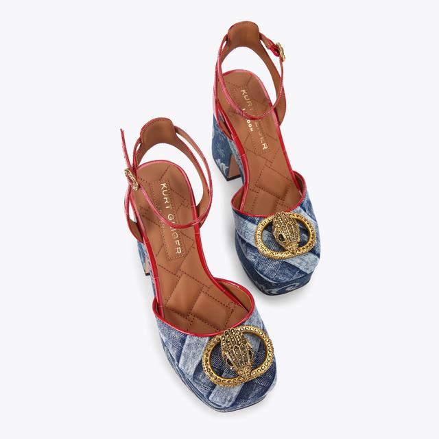 Carvela By Kurt Geiger CHELSEA CLOSED PLATFORM Blue Paisley Denim Maroon Croc Platform Heel By KURT GEIGER LONDON