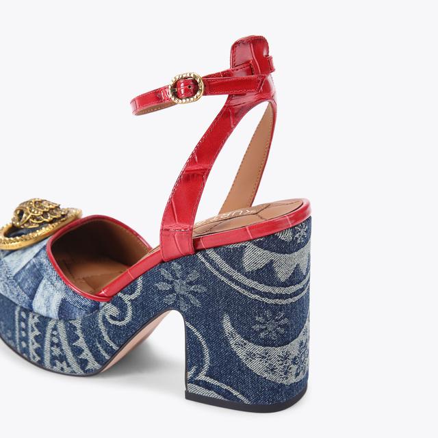 Carvela By Kurt Geiger CHELSEA CLOSED PLATFORM Blue Paisley Denim Maroon Croc Platform Heel By KURT GEIGER LONDON