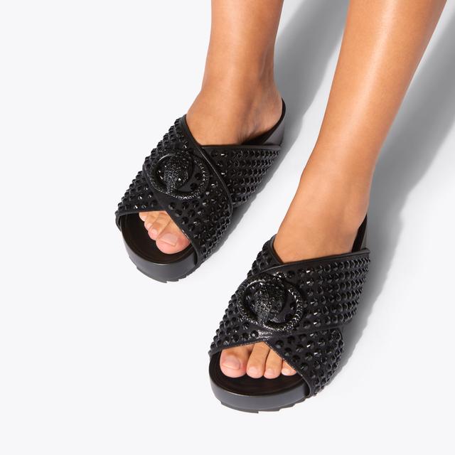 Carvela By Kurt Geiger CHELSEA CROSS STRAP DR Black Crystal Slip On Sandals By KURT GEIGER LONDON