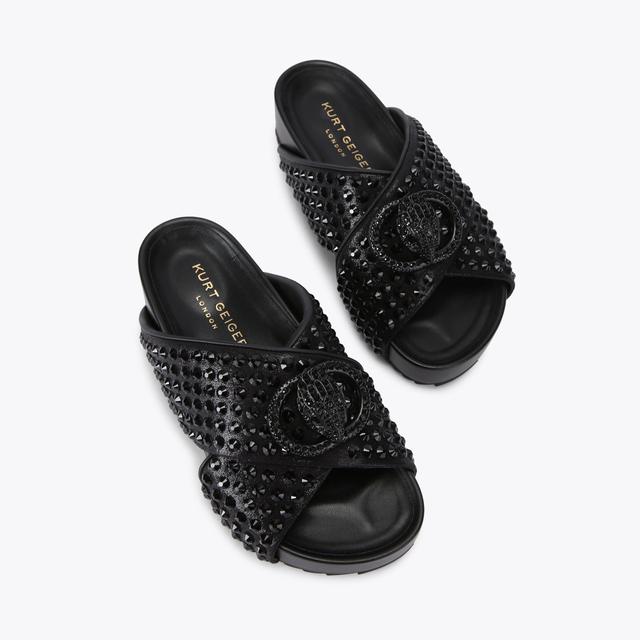 Carvela By Kurt Geiger CHELSEA CROSS STRAP DR Black Crystal Slip On Sandals By KURT GEIGER LONDON