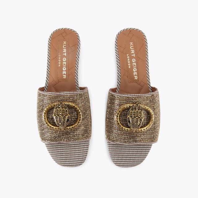 Carvela By Kurt Geiger CHELSEA FLAT SANDAL Beige Houndstooth Crystal Slip On Sandal By KURT GEIGER LONDON