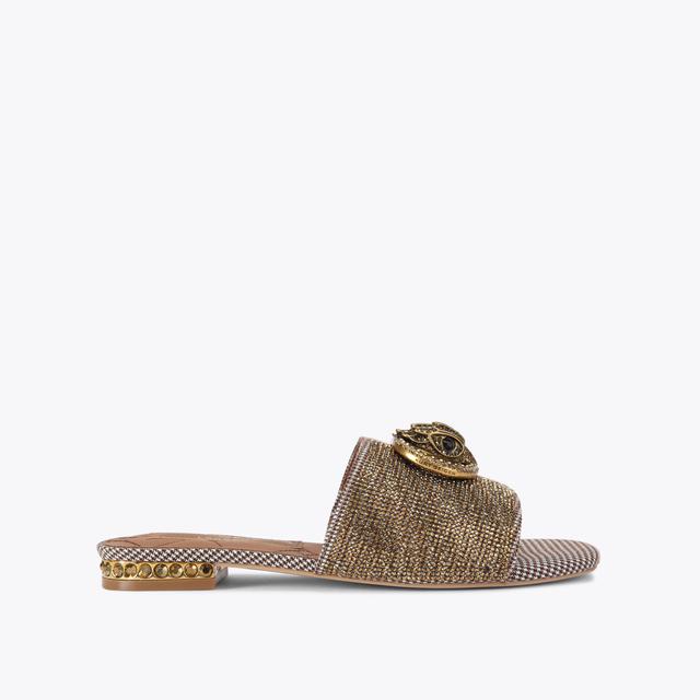 carvela by kurt geiger CHELSEA FLAT SANDAL Beige Houndstooth Crystal Slip On Sandal by KURT GEIGER LONDON
