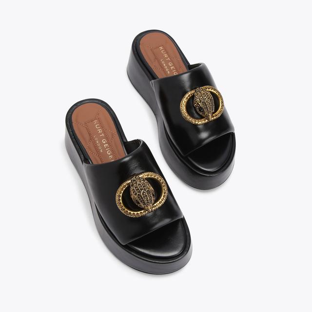 Carvela By Kurt Geiger CHELSEA FLATFORM MULE Black Leather Slip On Mule By KURT GEIGER LONDON