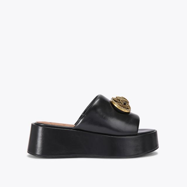 carvela by kurt geiger CHELSEA FLATFORM MULE Black Leather Slip On Mule by KURT GEIGER LONDON