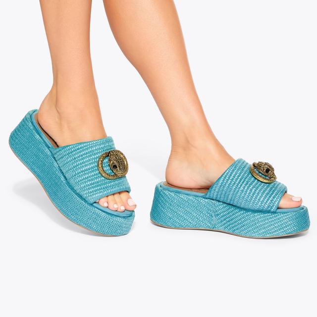 Carvela By Kurt Geiger CHELSEA FLATFORM MULE Blue Woven Raffia Sandal By KURT GEIGER LONDON