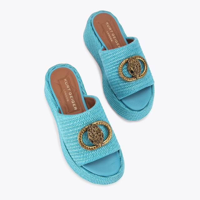 Carvela By Kurt Geiger CHELSEA FLATFORM MULE Blue Woven Raffia Sandal By KURT GEIGER LONDON