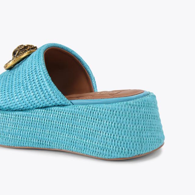 Carvela By Kurt Geiger CHELSEA FLATFORM MULE Blue Woven Raffia Sandal By KURT GEIGER LONDON