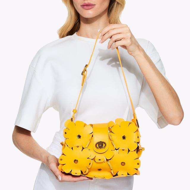 Carvela By Kurt Geiger CHELSEA FLOWERS BAG Mustard Yellow Flower Shoulder Bag By KURT GEIGER LONDON