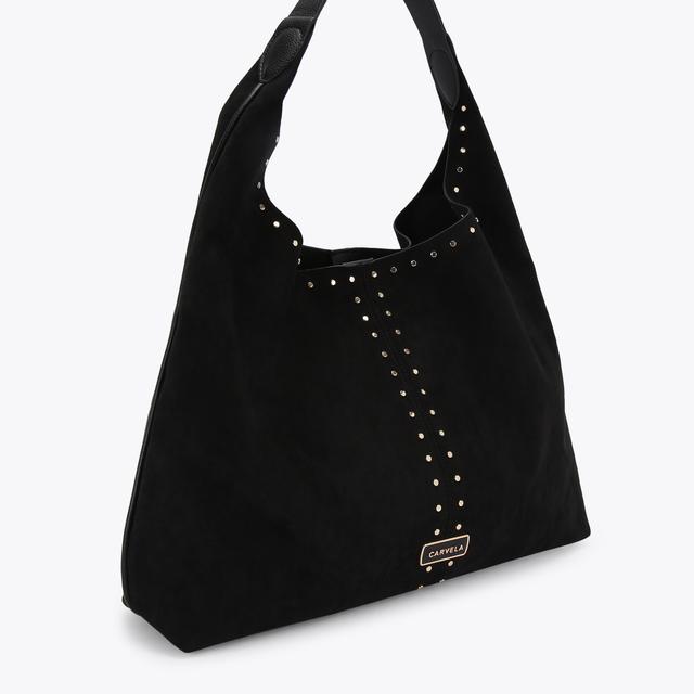 Carvela By Kurt Geiger CINZIA STUDDED SHOULDER Black Microsuede Shoulder Bag By CARVELA