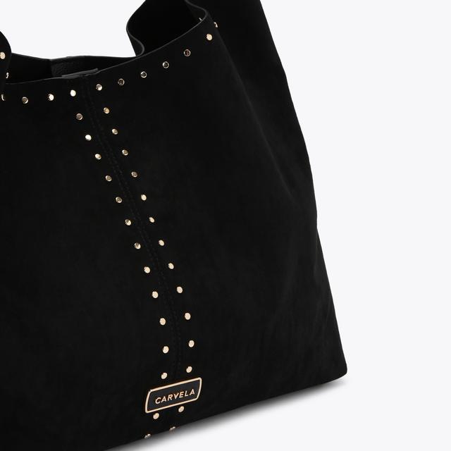 Carvela By Kurt Geiger CINZIA STUDDED SHOULDER Black Microsuede Shoulder Bag By CARVELA