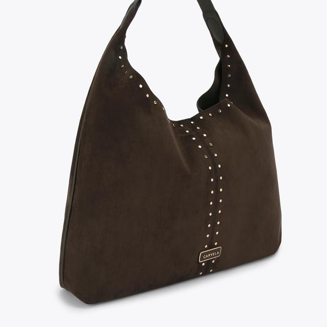 Carvela By Kurt Geiger CINZIA STUDDED SHOULDER Brown Synthetic Shoulder Bag By CARVELA