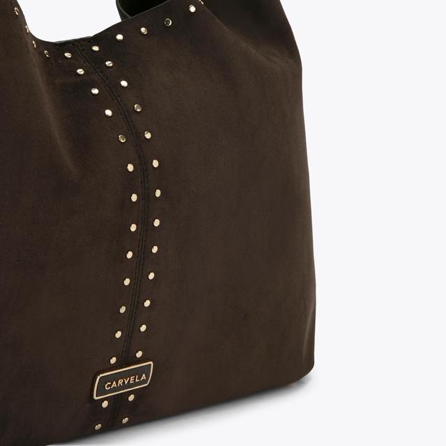 Carvela By Kurt Geiger CINZIA STUDDED SHOULDER Brown Synthetic Shoulder Bag By CARVELA