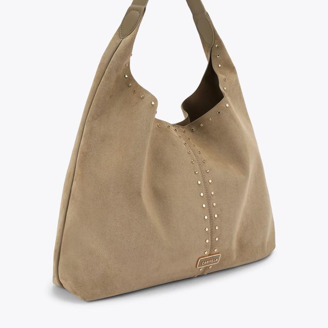 Carvela By Kurt Geiger CINZIA STUDDED SHOULDER Camel Microsuede Shoulder Bag By CARVELA