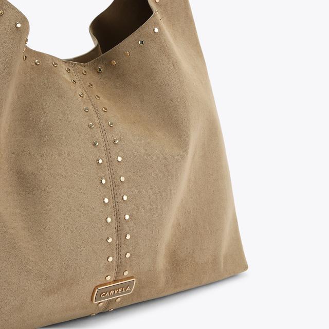 Carvela By Kurt Geiger CINZIA STUDDED SHOULDER Camel Microsuede Shoulder Bag By CARVELA