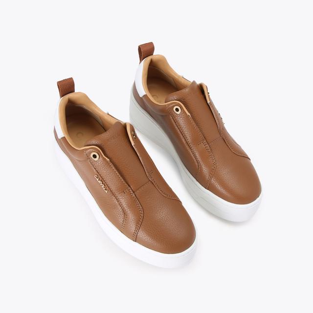 Carvela By Kurt Geiger CONNECTED LACELESS Tan Leather Trainers By CARVELA