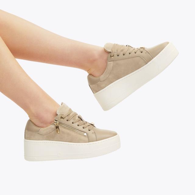 Carvela By Kurt Geiger CONNECTED ZIP Beige Suede Leather Trainer By CARVELA