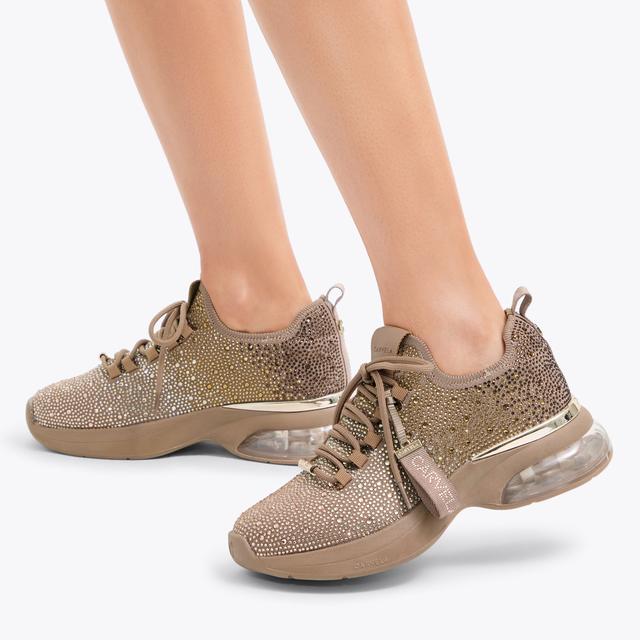 Carvela By Kurt Geiger COSMIC BUBBLE JEWEL Taupe Fabric Crystal Trainers By CARVELA