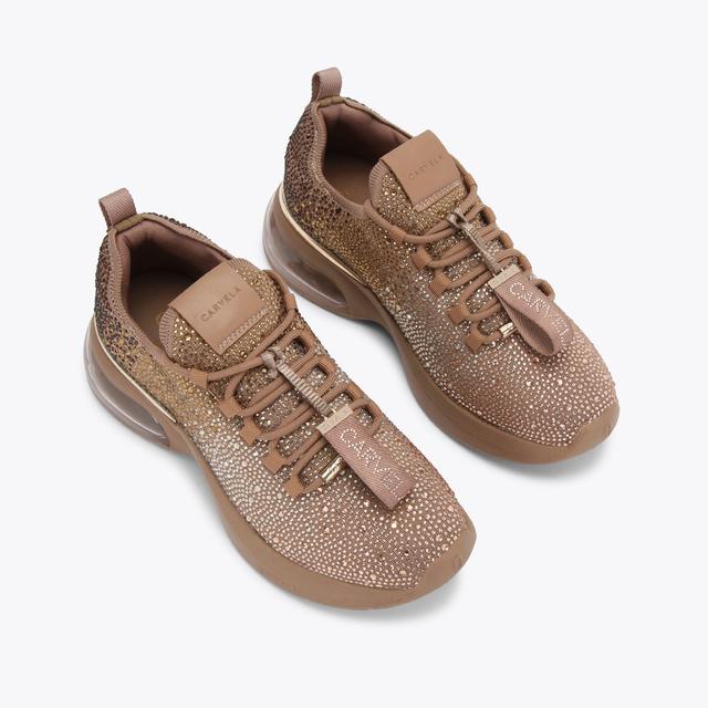 Carvela By Kurt Geiger COSMIC BUBBLE JEWEL Taupe Fabric Crystal Trainers By CARVELA
